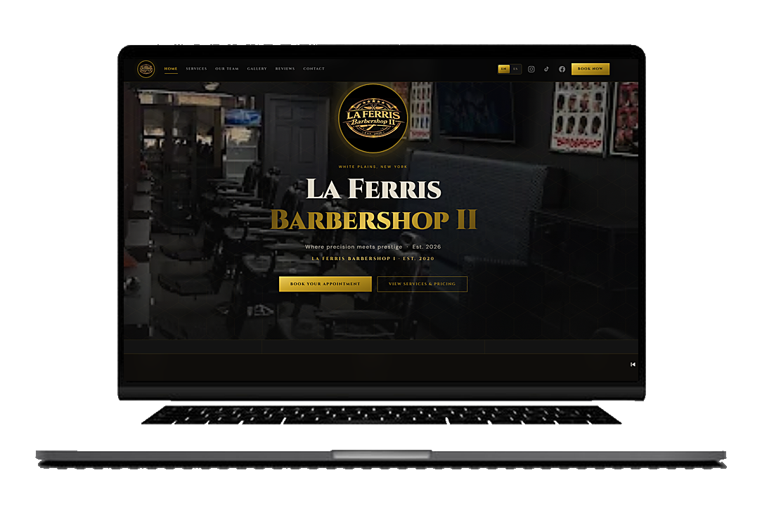 La Ferris Barbershop website shown on a laptop screen