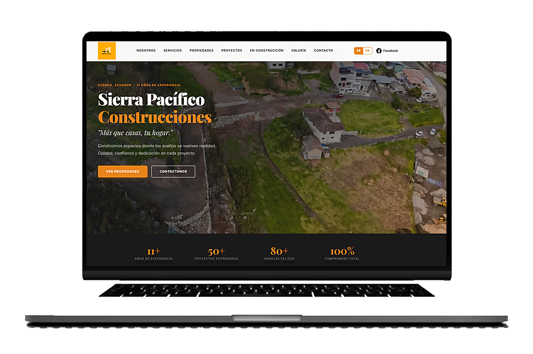 Sierra Pacifico Construcciones website shown on a laptop screen